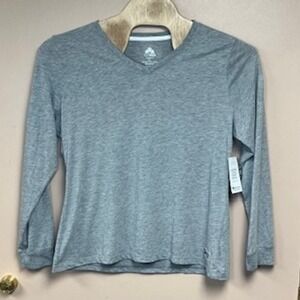 EMS Eastern Mountain Sports Techwick V-Neck Long Sleeve Shirt Gray XL Women's